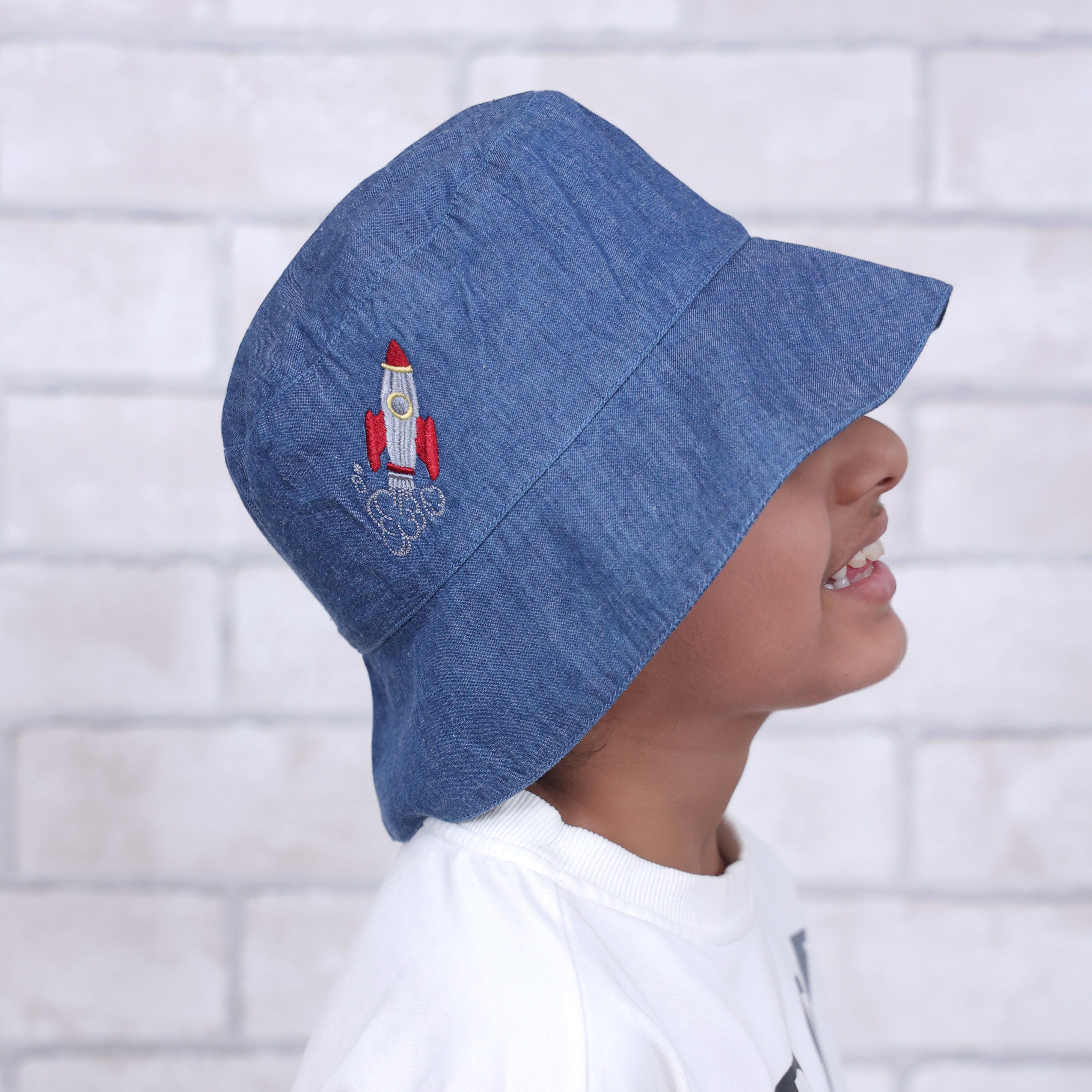 To The Moon And Back Dark Denim Bucket Hat