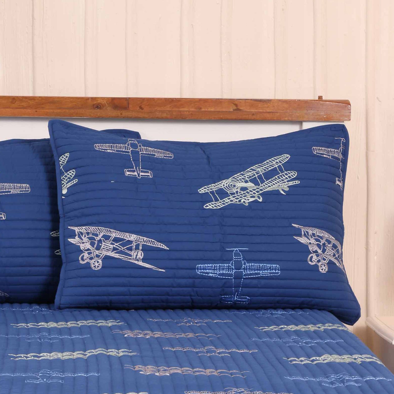 Fly Away With Me Navy Blue Quilted Pillow Cover