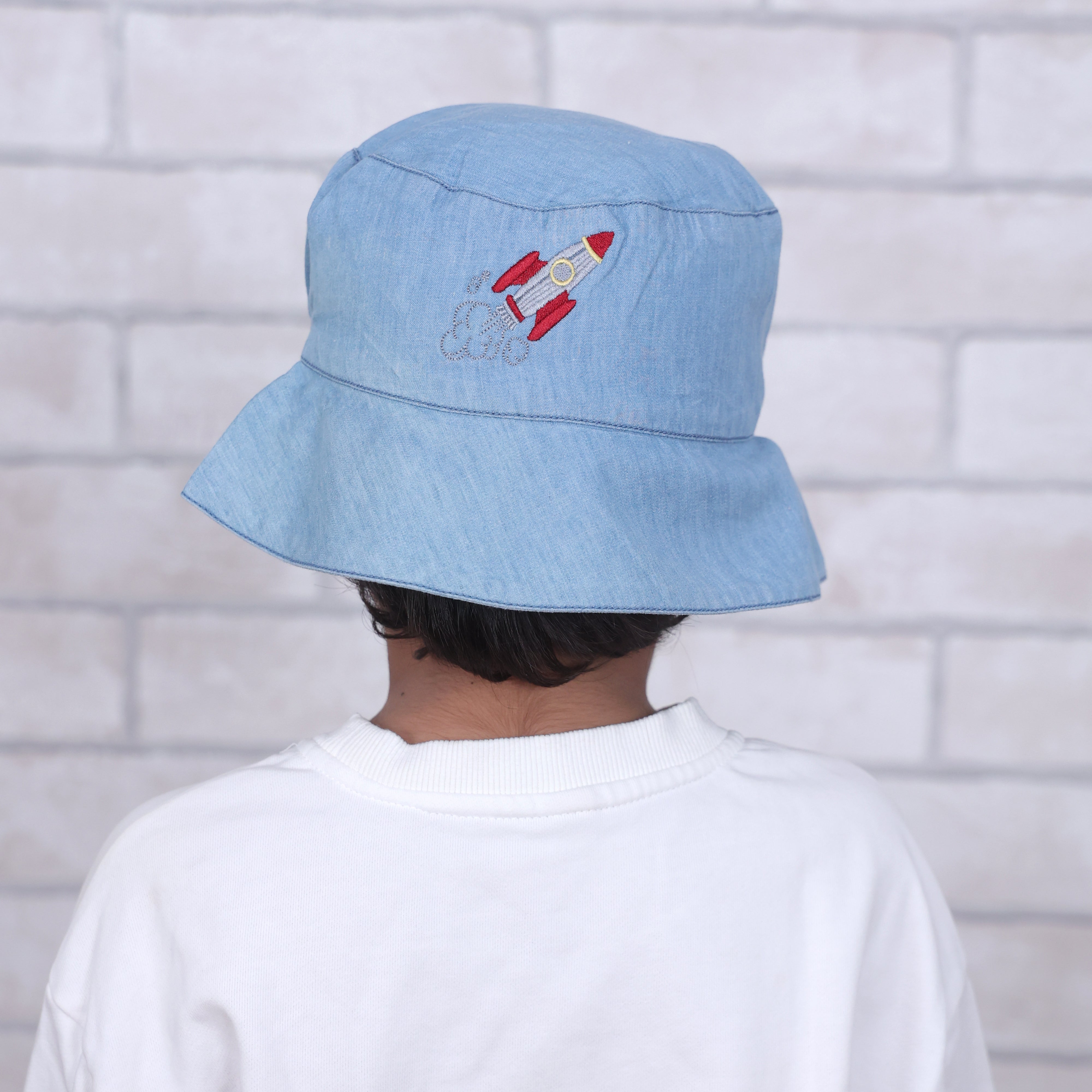 To The Moon And Back Light Denim Bucket Hat